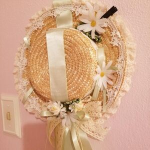 Cottagecore rustic, women's straw hat with ribbon